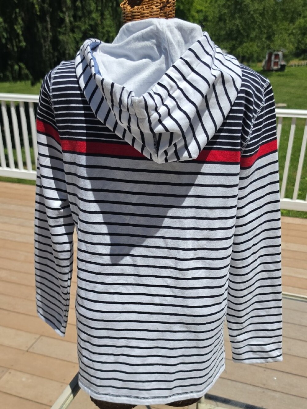 NWT T by Talbots White Navy Striped Zip Hoodie with Red Accent Size Large - Picture 5 of 7